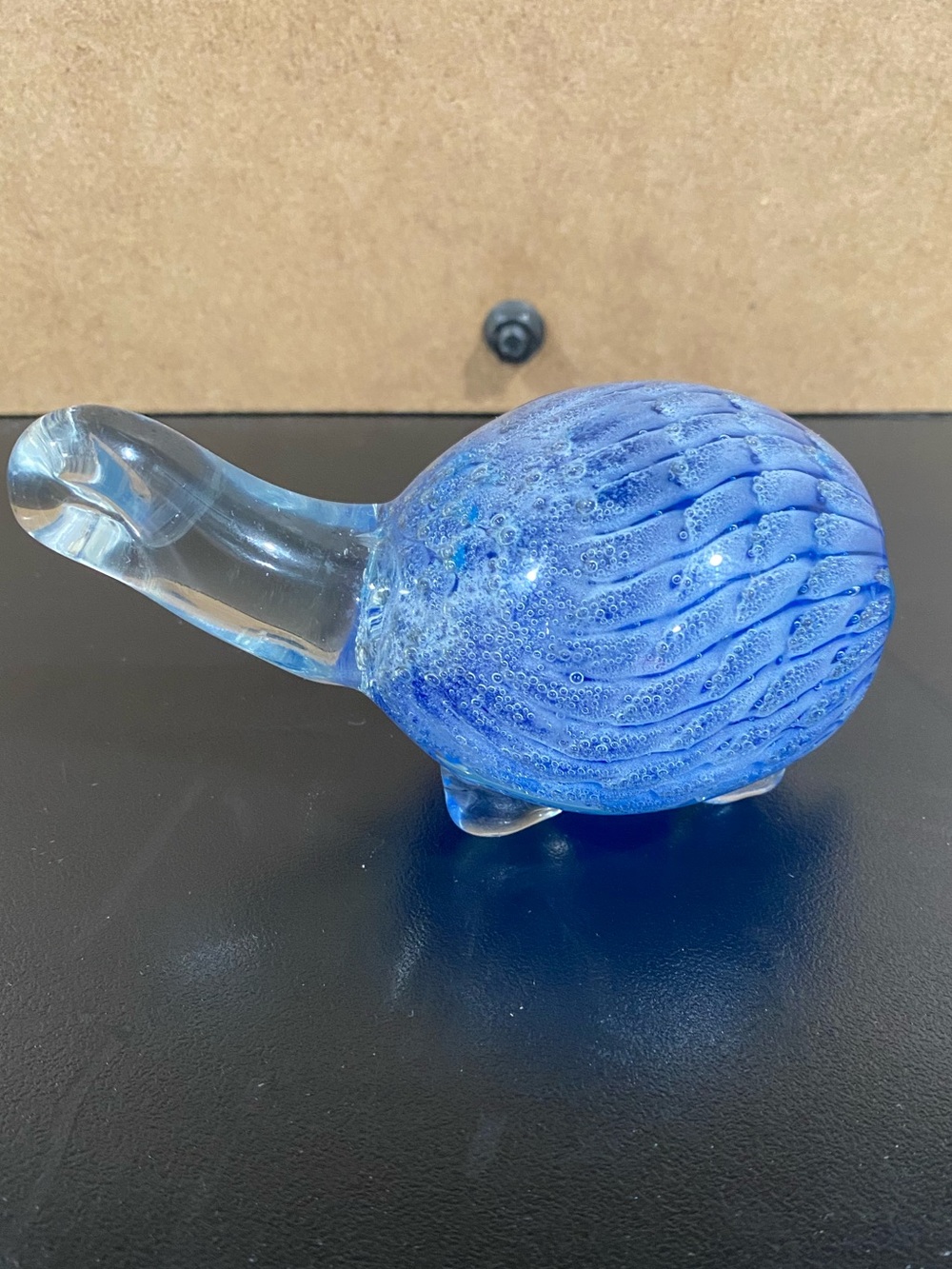 Art Glass Turtle Paperweight Figuribe Handblown Blue & White